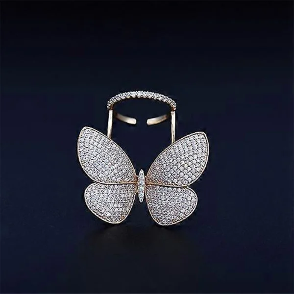 Mode justerbar fjärilsformad ring med diamant dam smycken 7