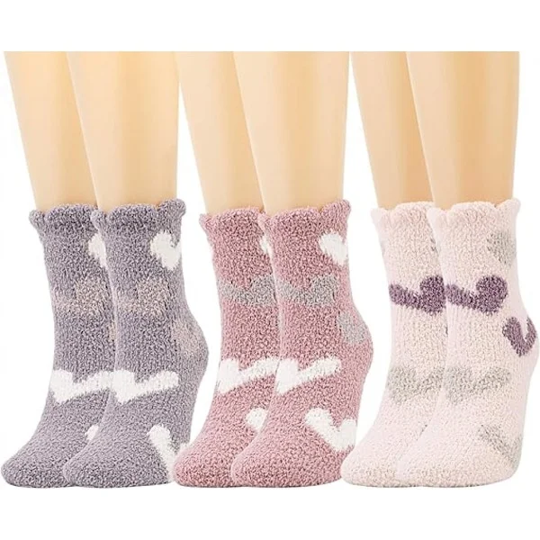 Fleece Socks for Women, 3 Pairs Winter Thickened Floor Slippers for Girls and Women