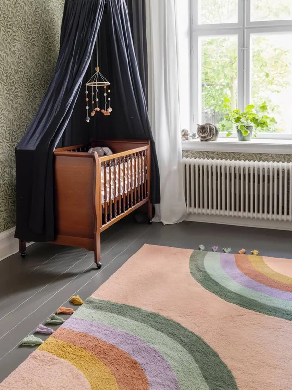 Washable Kids Rug Rainbow Pink/Multicolor Small Oeko-Tex