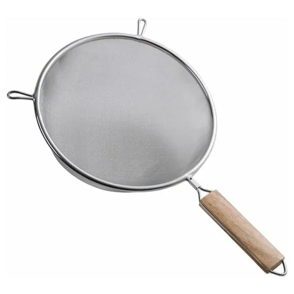 Högkvalitativ finmaskig sil, tillverkad av rostfritt stål, rostfritt stål mjölsikt med fint nät handtag, nät sil med handtag kök sil