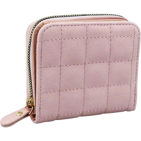 Women's Wallet, PU Leather Wallet with Multiple Card Slots and Compartments, Zipper Credit Card Holder for Ladies Pink