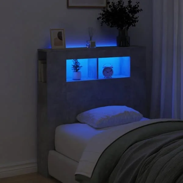 vidaXL LED Sänggavel, Sänggavel Sänggavel, Enkelsäng Tillbehör, Sovrumsmöbler Heminredning, Grå 837333