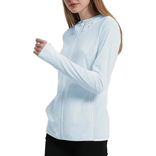 UPF 50+ UV-suojaava naisten vetoketjullinen takki, pitkähihainen kalastus-, juoksu- ja vaellustakki, ulkoilutoiminnallinen paita, vaaleansininen, 4XL
