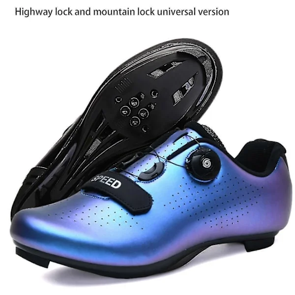 Lockable Road Cycling Shoes, Hard Sole Mountain Shoes, Racing Shoes and Sports Shoes Bright Blue