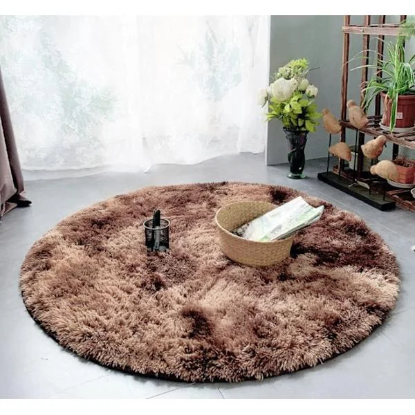 Rundt teppe, lodne, moderne, for stue, soverom, spisestue eller barnerom, komfortabelt lodne gulvteppe sklisikkert teppe (kaffe, 120cm X 120cm)