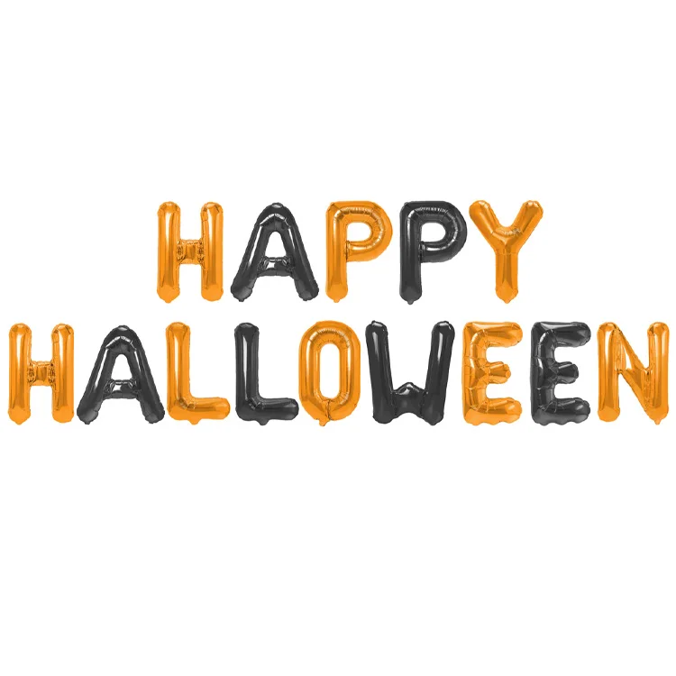 Bokstavsballonger "HAPPY HALLOWEEN" Oransje & Svart