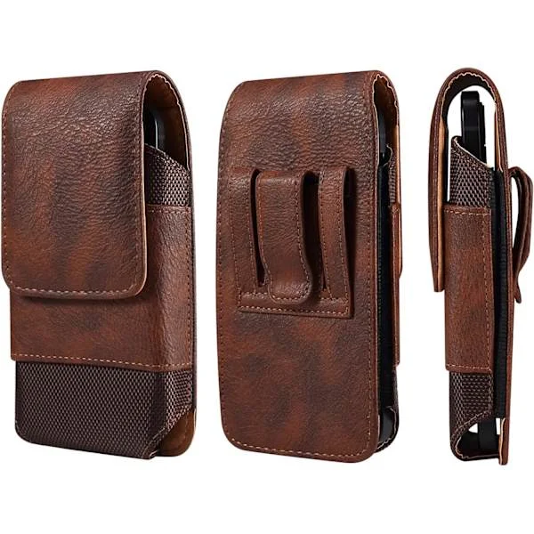 Men's Phone Bag Brown, Universal Leather Phone Belt Pouch Sport Waist Packs Laptop Bag
