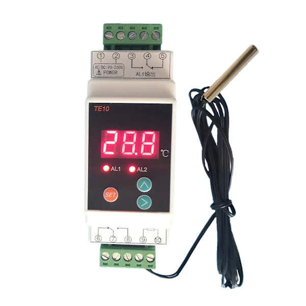 Standard 2 Reléutgang Funksjon Din Skinne Termostat med Sensor NO NC COMMON