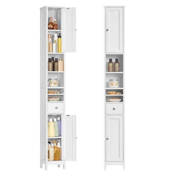 Baderomsskap 180x21,4x19,5cm / smalt høyskap / baderomsoppbevaring / oppbevaringsskap med skuff / skap