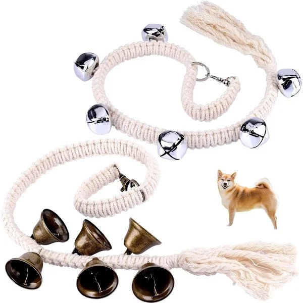 Hunde-dørklokke til renlighedstræning, justerbar ophængning med 6 klokker, beige reb, til små til store hunde