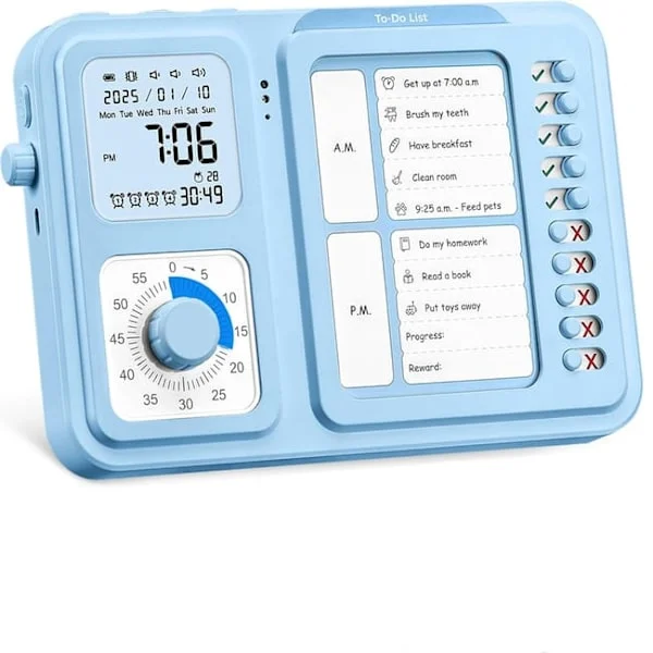 3-i-1 Visuell Timer og ADHD-verktøy for barn|voksne, Oppgavetimer med To-Do-plan, Visuell plan for barn med autisme, Daglig sjekkliste for hjemmet (bt