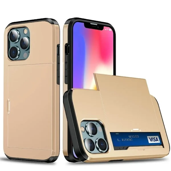 Hybrid Skal med Kortplats till iPhone 13 Pro Max - Guld