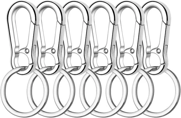 Removable Swivel Carabiner, 6-Piece Set, Metal Carabiner with Keychain, Removable Keychain Carabiner with Loop