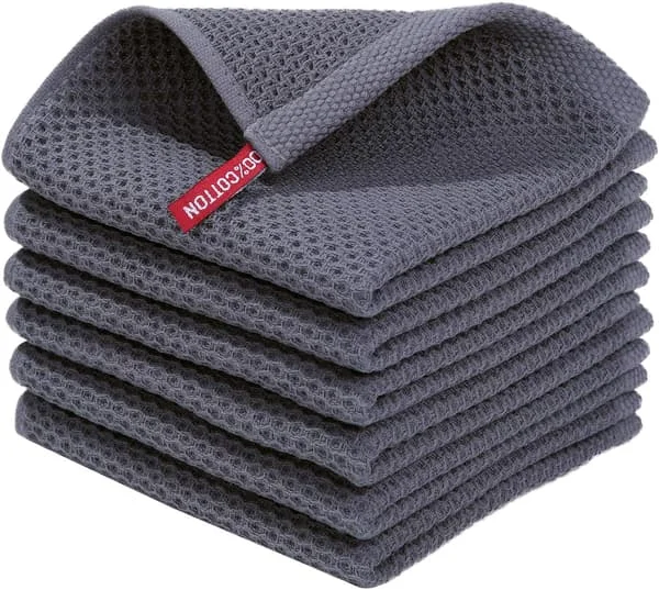 Karklude i vaffelvævet bomuld, ultrabløde absorberende hurtigtørrende viskestykker, 30 x 30 cm, 6-pak, mørkegrå