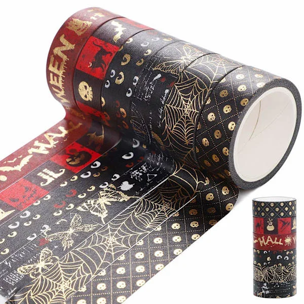 Washi Tape, 6 Ruller Glitter Washi Tape Dekorativt Limtape Sett Halloween Washi Tape Maskeringstape for DIY Gavedekorasjoner