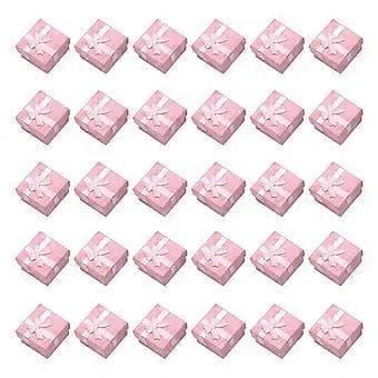 Set med 30 fashionabla smyckesaskar, små presentaskar i kartong med lock och rosett för ringar, örhängen, organisering, rosa