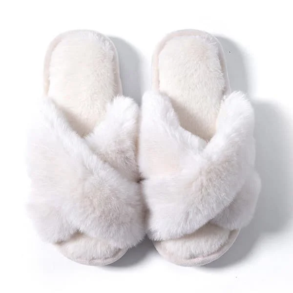 Tofflor Vinter Plysch Korsrem Tofflor Bomullstofflor Inomhus Varma Fluffiga Tofflor Dam