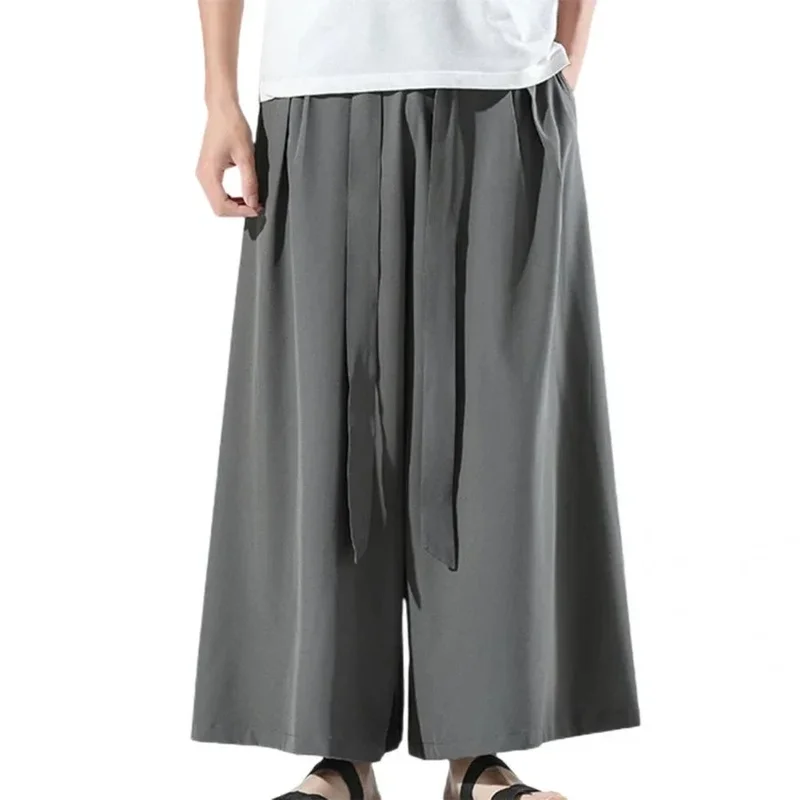 AliExpress - Pantalon confortable noir en soie glacée Hakama Kung Fu, Kimono Wushu à fond large, pantalon large en coton pour hommes, Style oriental 