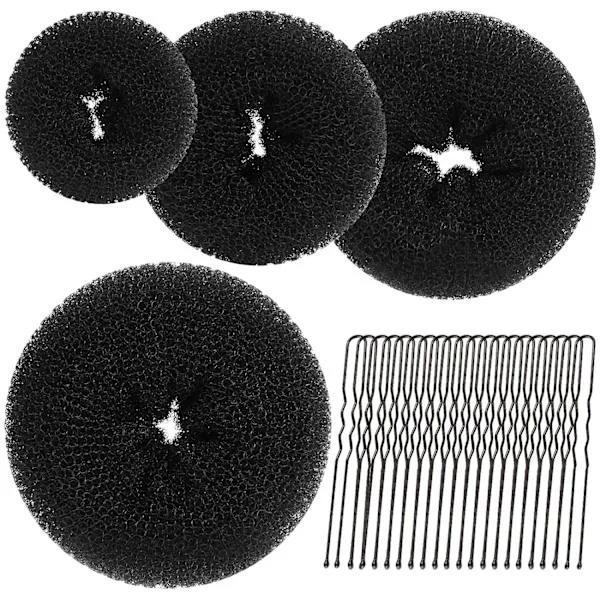 Hår Donut, Hårbulle Maker, Svart (Extra stor, Stor, Medium och Liten)
