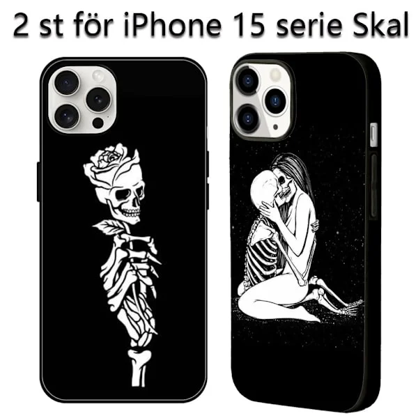 2 st Skalle iPhone 15 Pro Max Skyddsskal, Snygga iPhone 15 tillbehör för iPhone 15 Plus 15 Pro 15 Pro Max