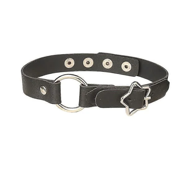 【bt02】Black Stylish Cute and Cool Ring Heart Buckle Leather Collar PU Leather Choker Necklace