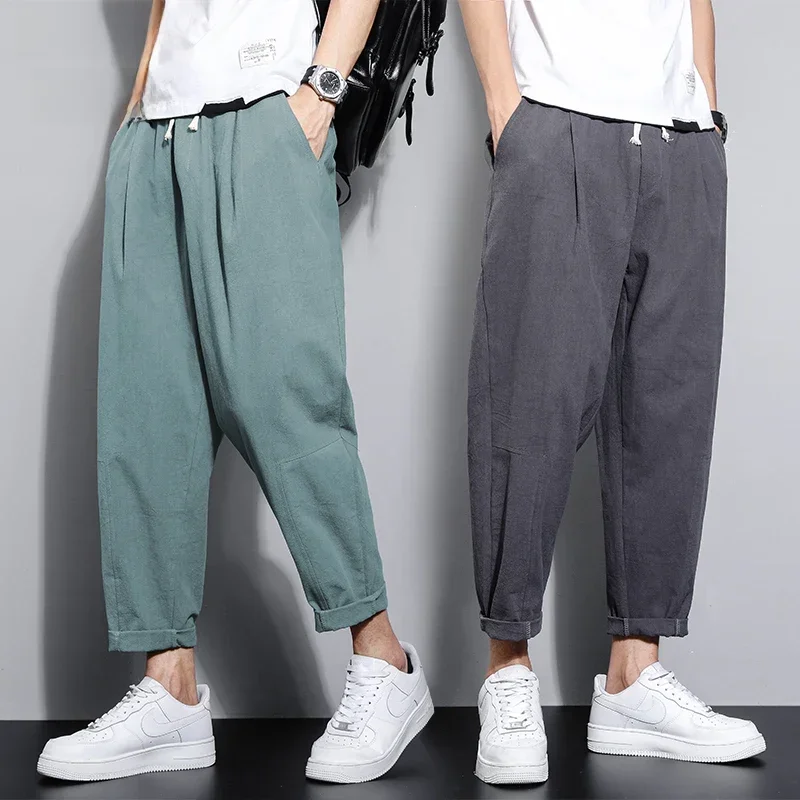 AliExpress - Streetwear Männer Baumwolle Hosen Casual Einfarbig Lange Hosen Atmungsaktive Kordelzug Gerade Hosen Harem Hosen Männer Baggy Hosen