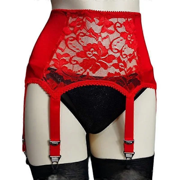 Seksikkäät naisten sukkanauhat Retro Vintage Style 6-hihnainen sukkanauha-alusvaatteet Sukkanauhat - Täydellinen PUNAINEN RED XXL