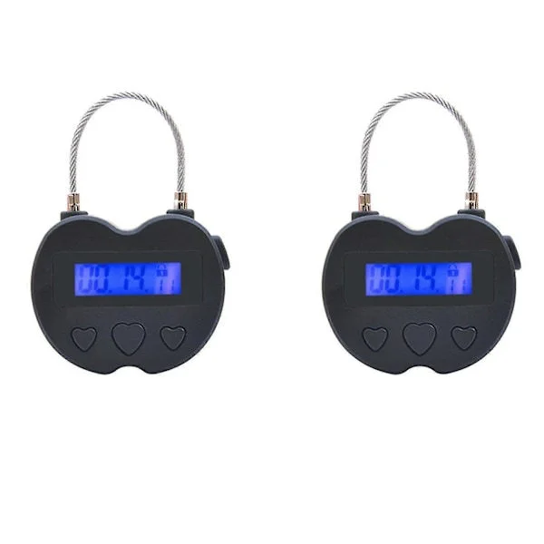 2-pak Smart Tidslås med LCD-display USB Genopladelig Midlertidig Timer Hængelås til Rejsesikkerhed Sort