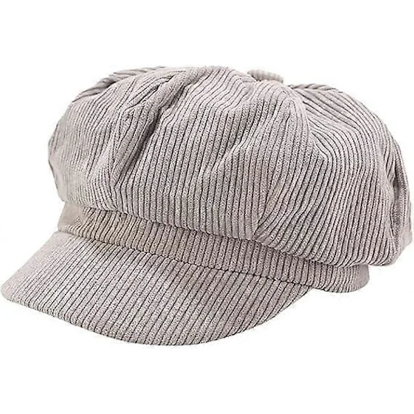 Damer Cordfløyel Caps 8 Panel Toppet Caps Vintage Newsboy Avisgutt Hatter Gatsby Cabbie Caps Maler Tour Hatt Grå