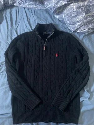 Svart kabelstickad halfzip Polo Ralph Lauren
