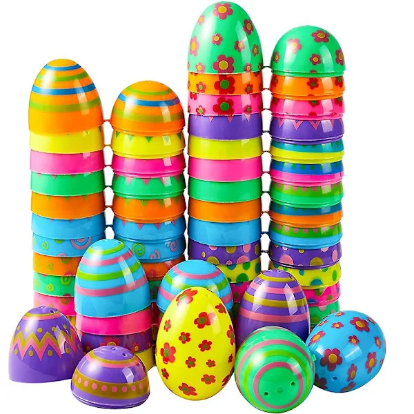 12/36 st Tryckta Ägg Påsk Twister Tryckt Öppet Ägg Plastblomma Leksak Äggskal