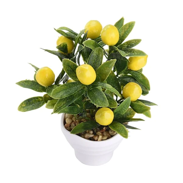 Konstgjort citronträd för heminredning, krukväxter med verklighetstroget utseende och realistiska blad, falsk citrondekor inomhusväxt med grönt och