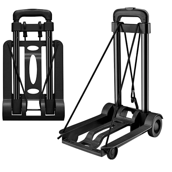 Sammenleggbar tralle Lett bærbar tralle Sammenleggbar tralle med strikk Kompakt nytte tralle med 40 kg/90 lb kraftig 2 hjul