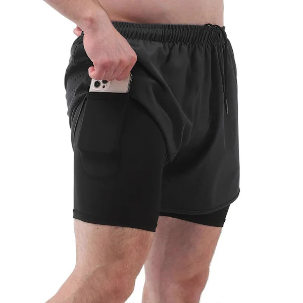 Men's Sport Shorts with Inner Shorts 2-in-1 with Pockets Quick Dry Running Cycling Workout Shorts -Sy -Sy Black Medium Black-FY-