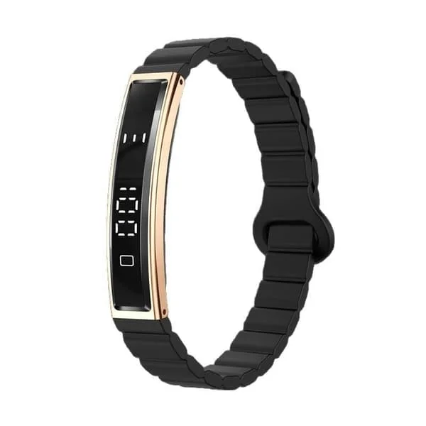 Smart armbånd med skridttæller, flere sportstilstande, letvægts-smartwatch til iPhone og Android Guld Guld Magnetstribe + silikonestribe