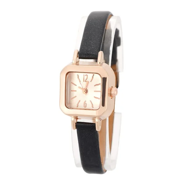 Moderigtigt dame quartz armbåndsur analog PU rem armbåndsur (sort)