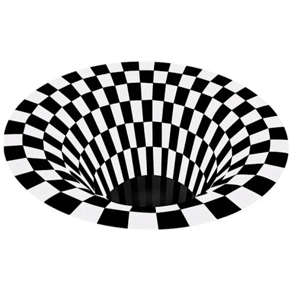Illusion Rug Captures the Effect 3D Hole Bottom Round Rug Black White Grid Bedroom Room Non-slip Floor Mat-C