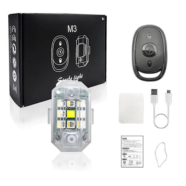 RGB LED Flyvemaskine Strobe Lys Motorcykel Lys LED Blinkende Position Trådløst Lys Flyvemaskine Helikopter Advarselslys 2024 Ny (FMY)