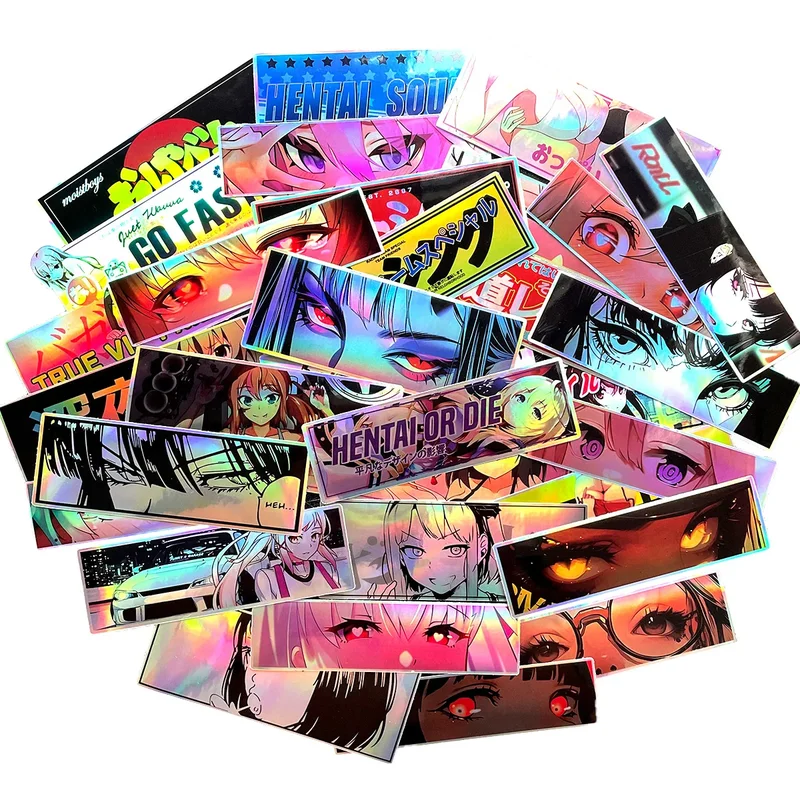 AliExpress - 32 STKS Willekeurige Laser Anime Beauty Eye Stickers Motorfiets Auto Fietshelm Tank Racing JDM Logo Accessoires Decals DIY Sticker Pack