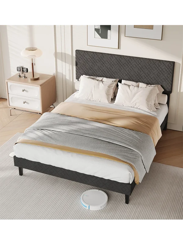 AliExpress - Anajqaqia Doppelbett 160 x 200 cm, Polsterbett mit Kopfteil, mit Lattenrost, Jugendbett, ohne Matratze, Leinen, Grau
