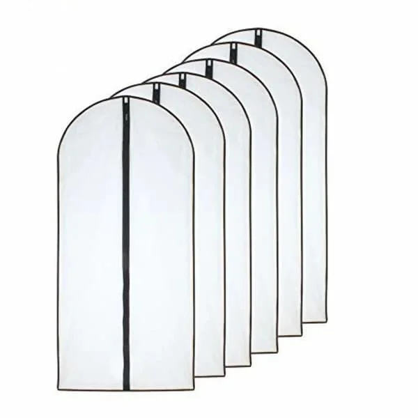 Garment Bags, Breathable Transparent Clothing Storage Covers with Zipper for Suits and Jackets, Black Side, 24 x 40 Inches, 6-Pack
