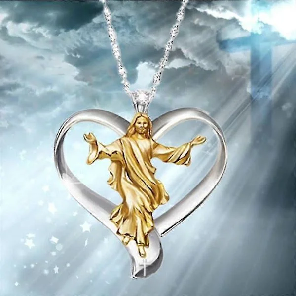 14krgp Kors Jesus Hvid & Guld Hjerte Vedhæng Dame Smykker Vedhæng Halskæde Sølv Kæde