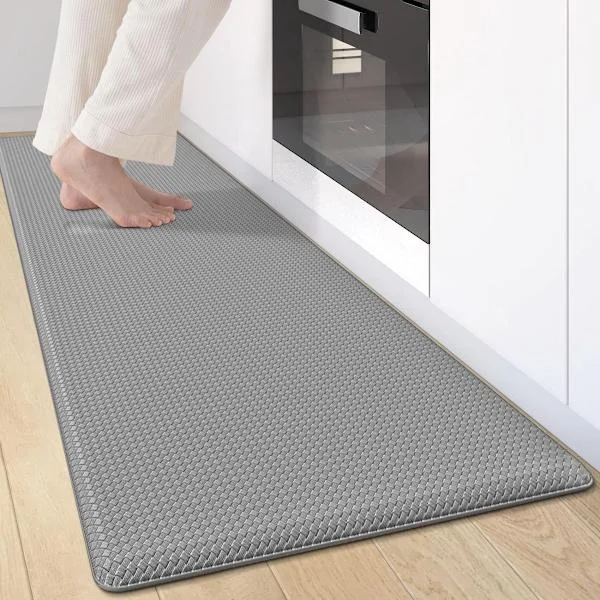 (Grå) Kjøkkenmatte 44 x 150 cm, Slitesterk Kjøkkenmatte i Skinn Sklisikker Vaskbar, Komfortabel Kjøkkenmatte Vanntett for Kjøkken, Stue, Kontor