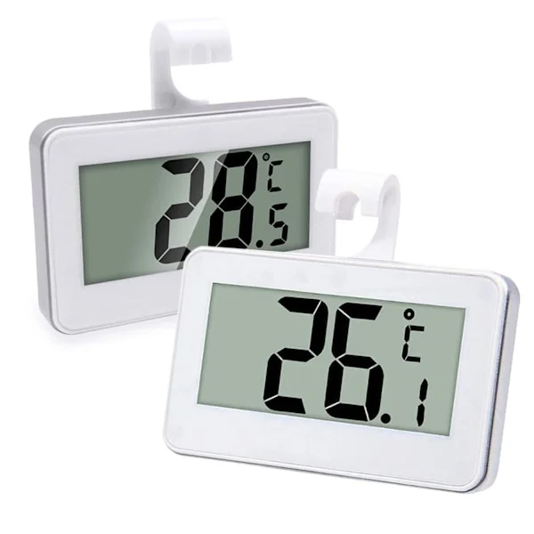Digital kyl- och frytermometer, 2 uppsättningar digitala vattentäta kyl- och frytermometrar med lättläst LCD-display (vit-2)