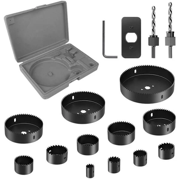 16-dels hullsagsett 19-127 mm. Hullsagsett med robust sentreringsbor. Hullsagsett med 1 unbrakonøkkel for tre, gipsplater og tetthetsplater