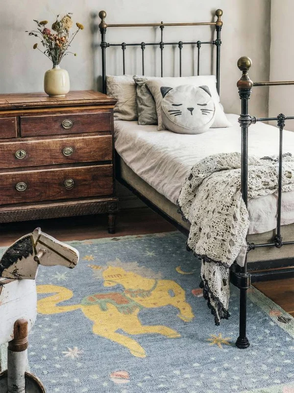 Kids Rug Wool Unicorn Blue/Mint Green Small