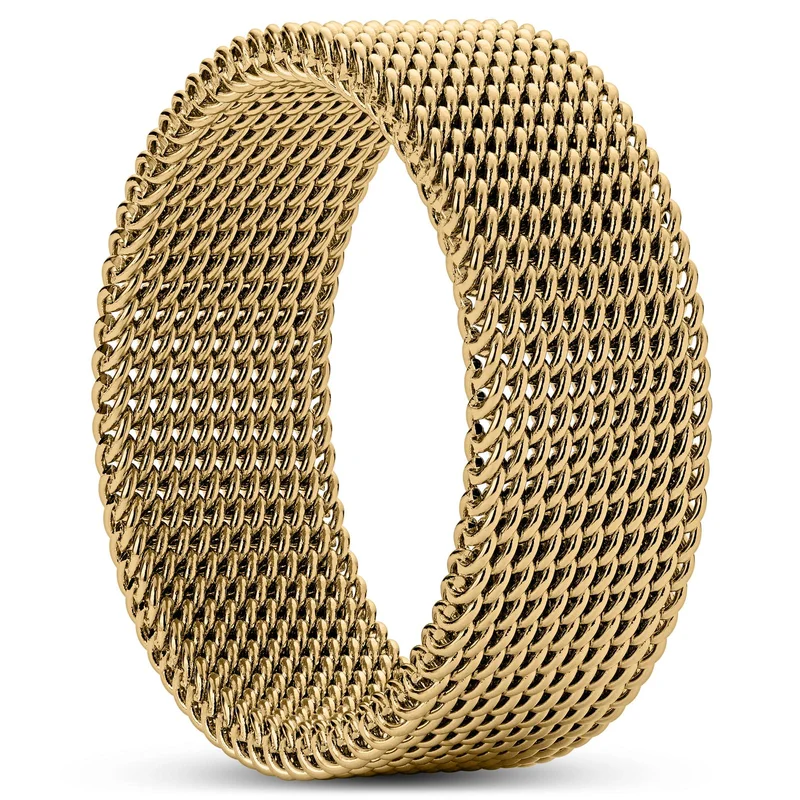 Sentio | Anillo de malla flexible de acero inoxidable dorado para hombres - Anillos de acero