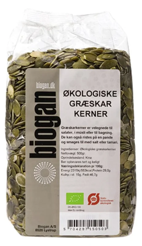 Biogan Græskarkerner Ø 500 g, Helse & Madvarer, Kerner & Frø, Kerner