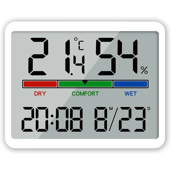 Digital Wall Clock Battery Operated, Magnetic Design with Indoor Outdoor Temperature (White)
