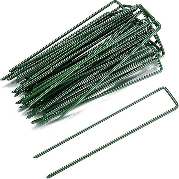 30 st Gröna Metall U-formade Konstgräs Trädgårdsspikar kompatibla med Ogräs, Tyg, Matta, Konstgräs, Tält, Nät - 150mm